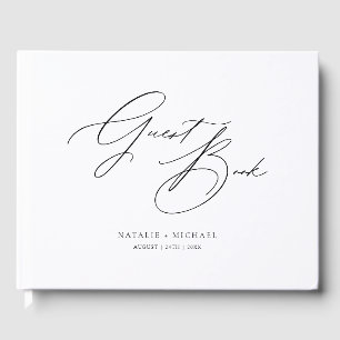 Eenvoudig minimalistisch zwart-withuwelijk gastenboek