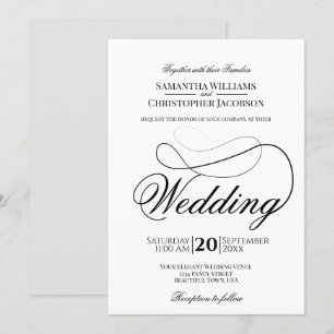 Eenvoudig minimalistisch zwart-withuwelijk kaart