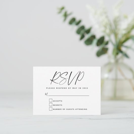 Eenvoudig minimalistisch zwart-witscript RSVP Encl Informatiekaartje (Staand voorkant)