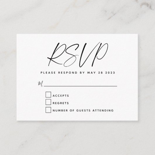 Eenvoudig minimalistisch zwart-witscript RSVP Encl Informatiekaartje (Voorkant)