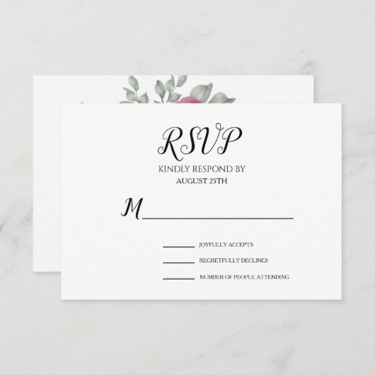 Eenvoudig minimalistisch zwart-witscript RSVP kaartje (Voorkant / Achterkant)