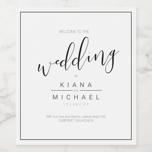 Eenvoudig minimalistische bruiloft zwarte ID523 Wijn Etiket (Enkel label)