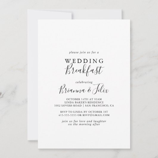 Eenvoudig Minimalistische Trouwontbijt Kaart (Voorkant)