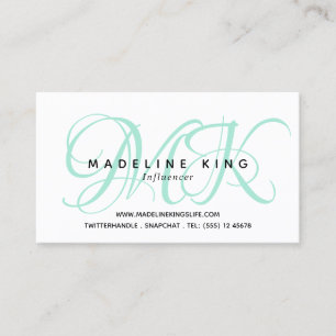 Eenvoudig Mint White Monogram Visitekaartje
