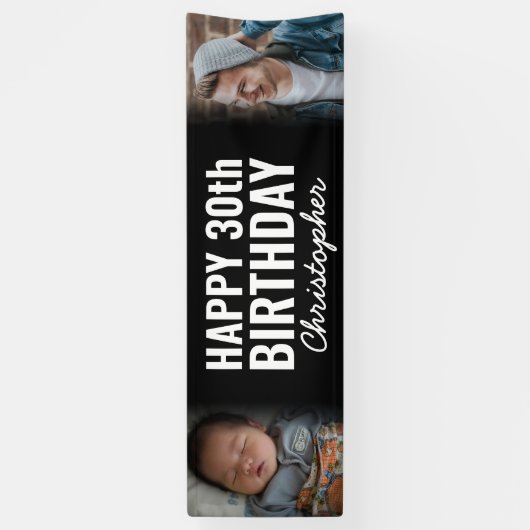 Eenvoudig Modern 2-fotoscript Happy Birthday Party Spandoek (Verticaal)