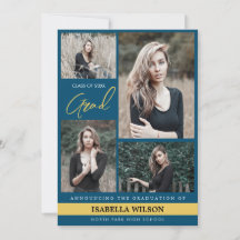 Eenvoudig Modern 4 Fotocollage Blauw Afstuderen