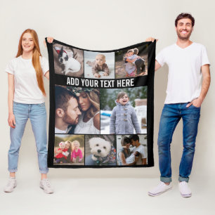 Eenvoudig Modern 8 Photo Collage Aangepaste Tekst Fleece Deken
