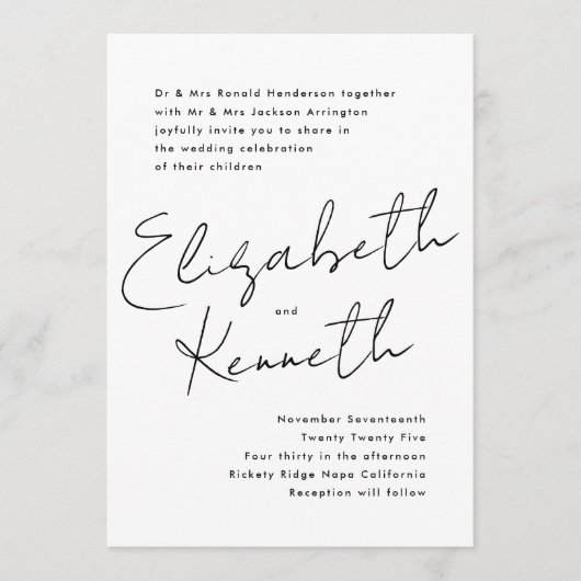 Eenvoudig modern, aangepaste namen zwart withuweli kaart (Voorkant)