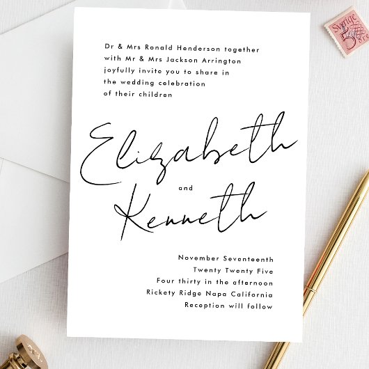 Eenvoudig modern, aangepaste namen zwart withuweli kaart