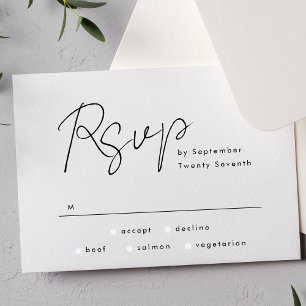 Eenvoudig modern, aangepaste namen zwart withuweli RSVP kaartje