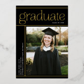 Eenvoudig Modern Afstuderen Afstuderen Zwart Goud  Folie Uitnodiging (Voorkant)