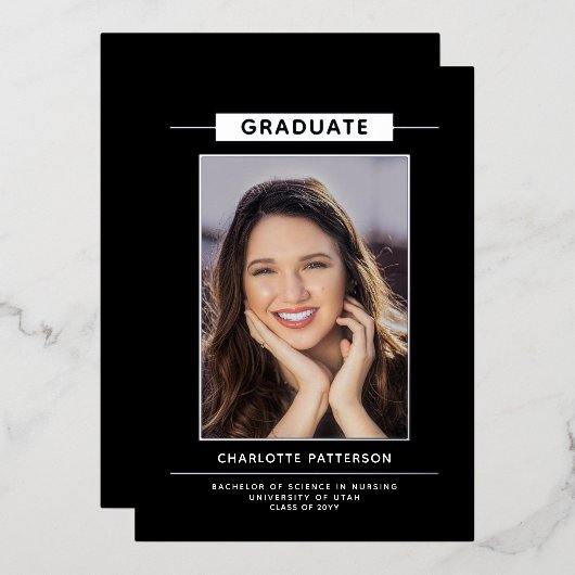 Eenvoudig modern Afstuderen Gold Photo-script Folie Uitnodiging (Voorkant / Achterkant)