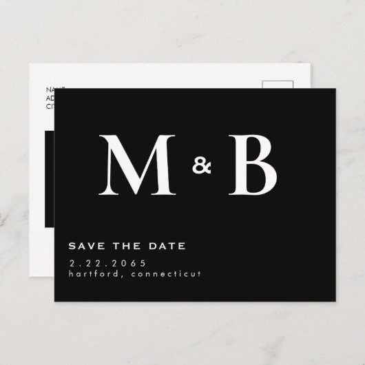 Eenvoudig modern B/W-monogram opslaan op datum Briefkaart (Voorkant / Achterkant)