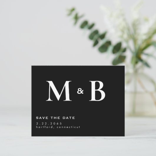 Eenvoudig modern B/W-monogram opslaan op datum Briefkaart (Staand voorkant)