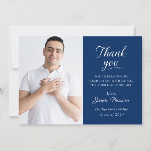 Eenvoudig modern blauw Afstuderen Hartelijk dank Bedankkaart (Achterkant)