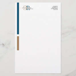 Eenvoudig modern blauw goud monogram briefpapier