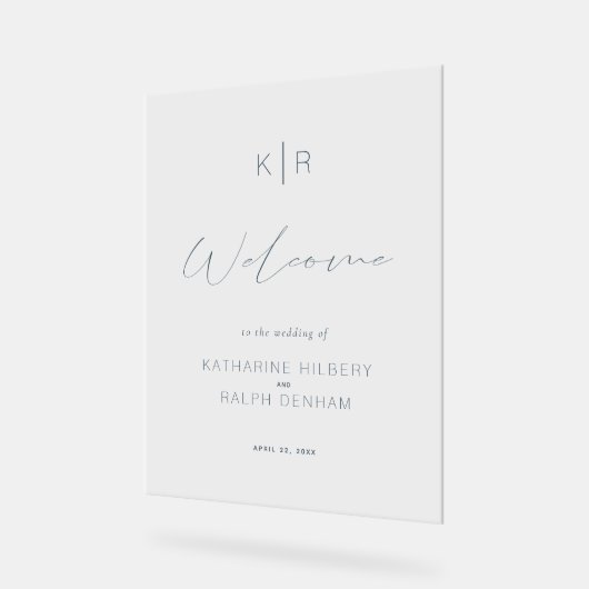 Eenvoudig modern blauw marineverbinding welkom acryl bord (Hoek)