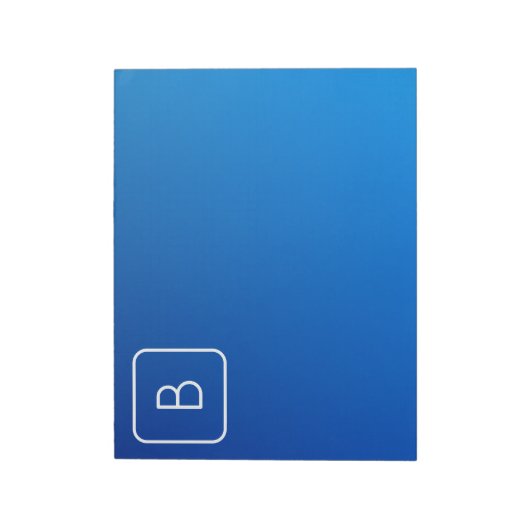 Eenvoudig Modern Blauw Ombre Gradient & Monogram Notitieblok (Gedraaid)