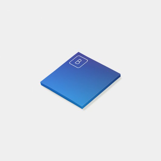 Eenvoudig Modern Blauw Ombre Gradient & Monogram Post-it® Notes (Schuin)