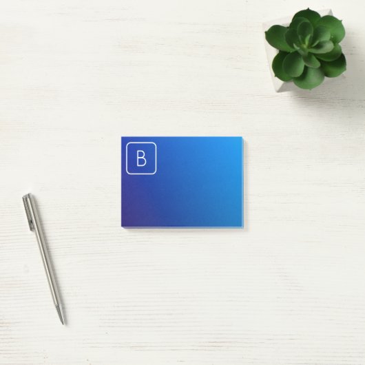 Eenvoudig Modern Blauw Ombre Gradient & Monogram Post-it® Notes (Kantoor)