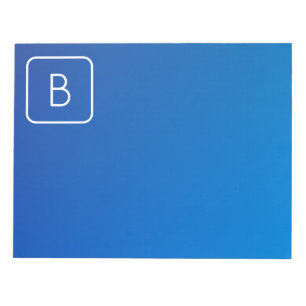 Eenvoudig modern blauw ombre-verloop en monogram notitieblok