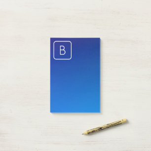 Eenvoudig modern blauw ombre-verloop en monogram post-it® notes