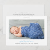 Eenvoudig modern blauw script Foto Nieuwe Baby Boy Aankondiging (Voorkant / Achterkant)