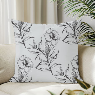 Eenvoudig Modern Bloemen Boho Patroon Licht Grijs Kussen