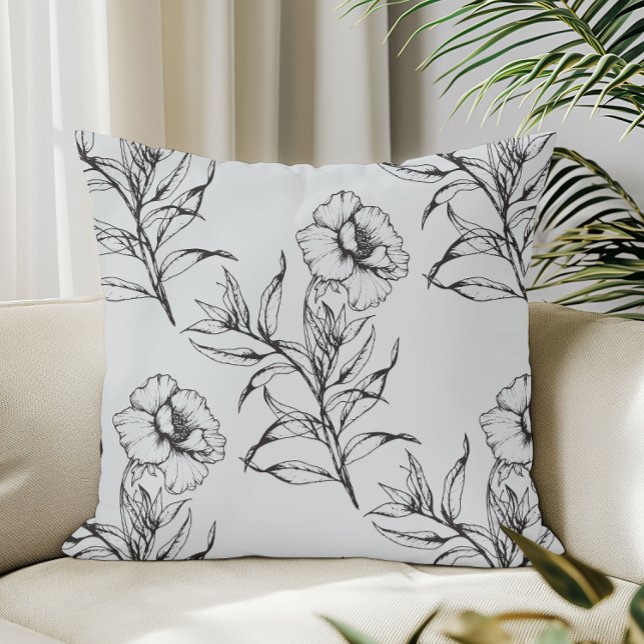 Eenvoudig Modern Bloemen Boho Patroon Licht Grijs Kussen (Creator heeft geüpload)