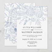 Eenvoudig modern Blue Floral Wedding Kaart (Voorkant / Achterkant)