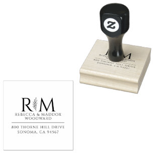 Eenvoudig modern botanisch koppel-huwelijksmonogra 	rubberstempel