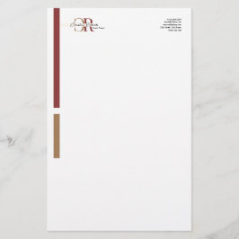 Eenvoudig Modern Bourgogne Goud Monogram Briefpapier