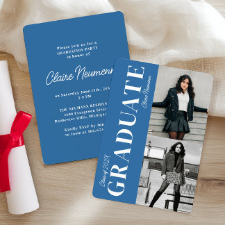 Eenvoudig Modern Bright Blue Photo Graduation Part Kaart