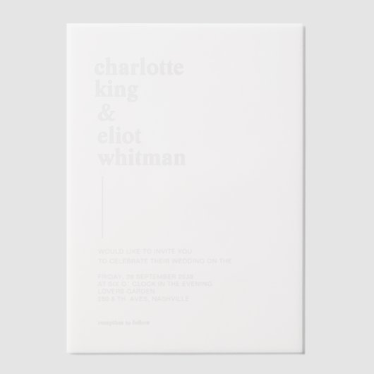 Eenvoudig, modern, bruiloft, vellum uitnodigingen (Voorkant)