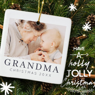 Eenvoudig modern Chic Custom Grandma Photo Holiday Keramisch Ornament