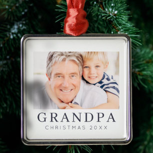 Eenvoudig modern Chic Custom Grandpa Photo Holiday Metalen Ornament