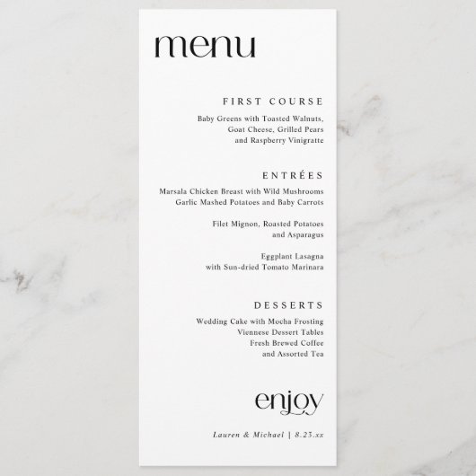 Eenvoudig modern Classy Wedding Menu (Voorkant)