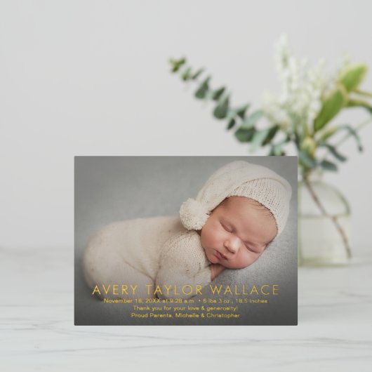 Eenvoudig Modern Custom Baby shower Foto bedankt Folie Uitnodiging Briefkaart (Staand Voorkant)