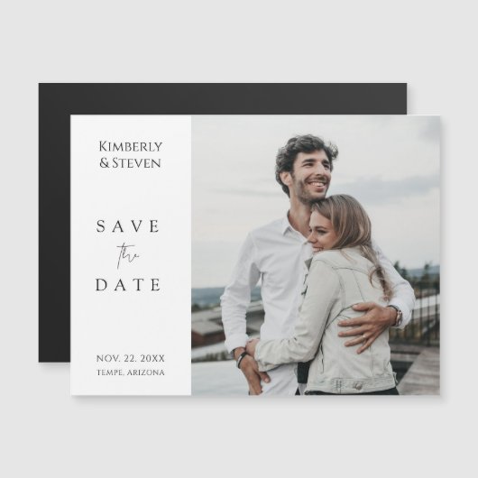 Eenvoudig Modern Custom Save the Date Photo Magnet Magnetische Uitnodiging (Voorkant / Achterkant)