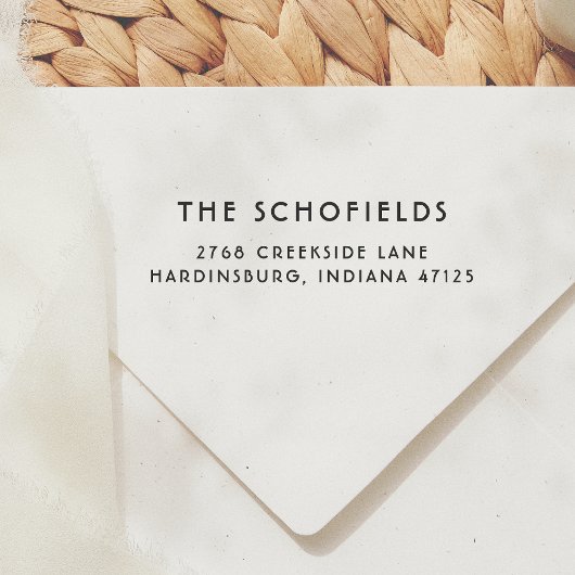 Eenvoudig modern Deco Font Familienaam Return-adre Zelfinktende Stempel