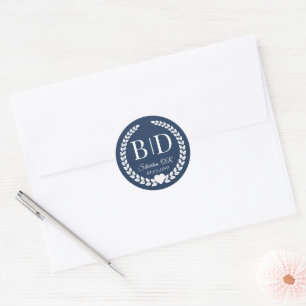Eenvoudig Modern Donkerblauw Huwelijk Ronde Sticker