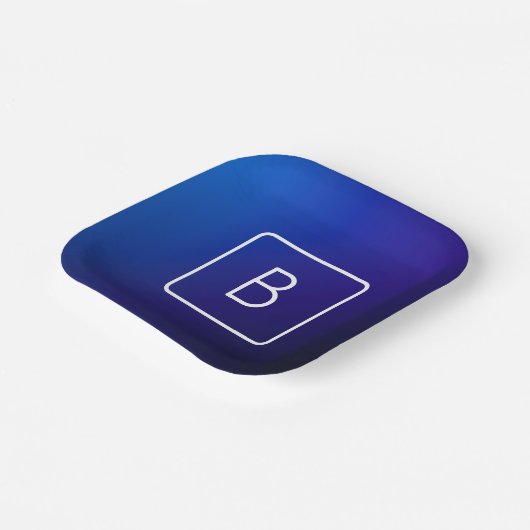 Eenvoudig Modern Donkerblauw Ombre Gradient & Mono Papieren Bordje (Gebogen)