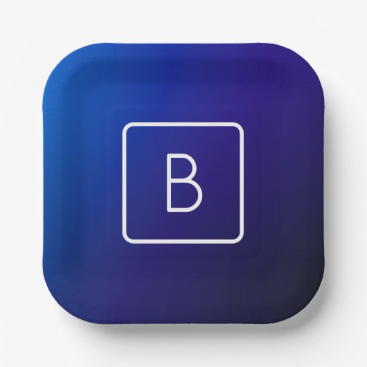 Eenvoudig Modern Donkerblauw Ombre Gradient & Mono Papieren Bordje (Voorkant)