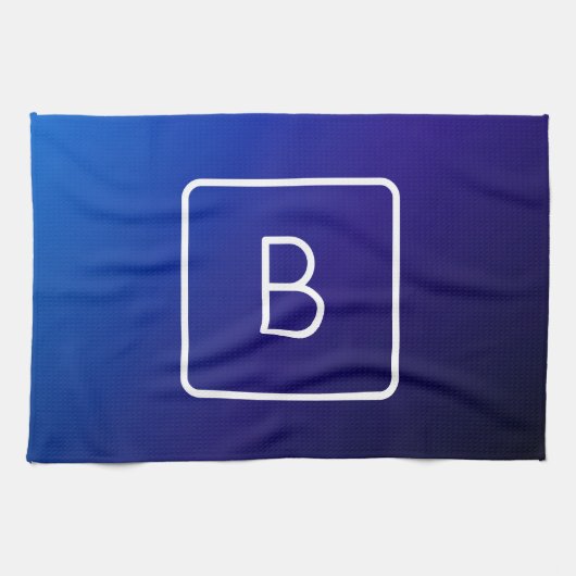 Eenvoudig Modern Donkerblauw Ombre Gradient & Mono Theedoek (Horizontaal)