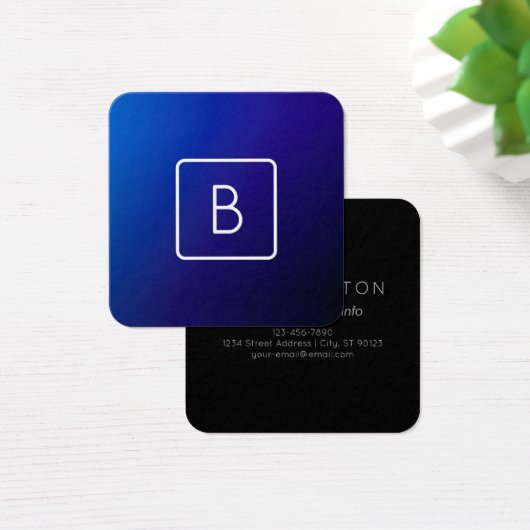 Eenvoudig Modern Donkerblauw Ombre Gradient & Mono Vierkante Visitekaartjes (Bureau)