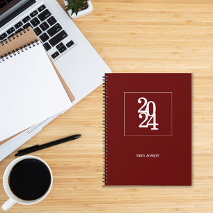 Eenvoudig Modern Donkerrood 2024 Planner