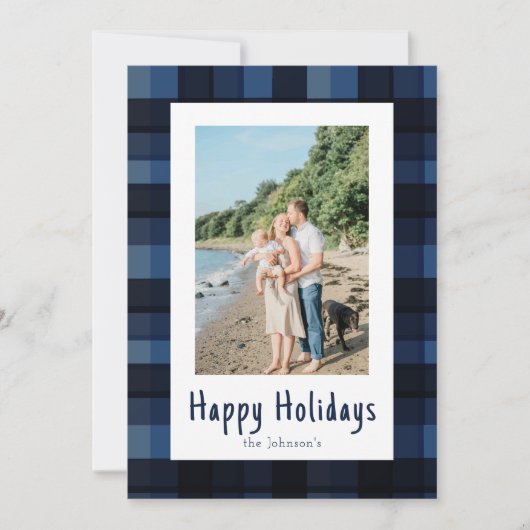 Eenvoudig Modern Elegant Blauw Plaid Kerstmis Gelu Feestdagenkaart (Voorkant)