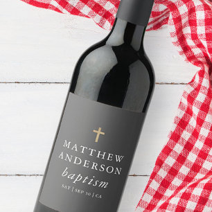 Eenvoudig modern Elegant Cross Baby Baptisme Wijn Etiket