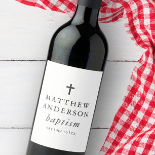 Eenvoudig modern Elegant Cross Baby Baptisme Wijn Etiket