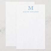 Eenvoudig Modern Elegant Dusty Blue Monogram Initi Briefpapier (Voorkant / Achterkant)